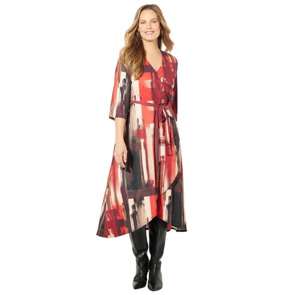 Catherines Women's Plus Size Petite Easy Faux Wrap Dress