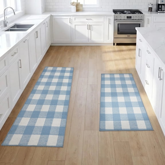 VHC Brands Annie Buffalo Check Dusk Blue 2 Piece Rug Set, 17x36 and 17x48