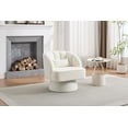 thumbnail image 6 of Modern Swivel Barrel Accent Chair, 360° Teddy Fabric Upholstered Armchair with Striped Backrest & Plush Padding, Comfy Round Lounge Chair for Living Room, Bedroom, Reading Nook, Beige, 6 of 8