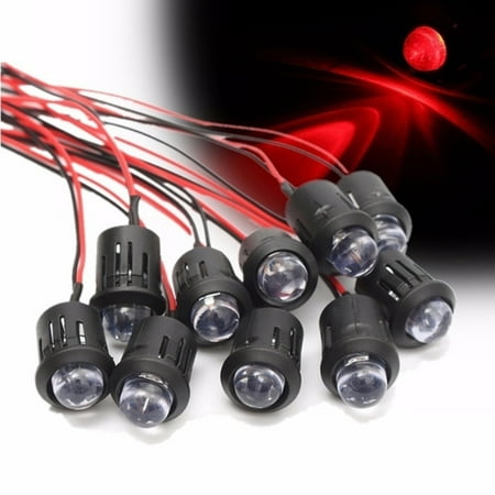 

Ledander 10 Pcs 12V 10mm Pre-Wired Constant Led Ultra Bright Water Clear Bulb Cable 20Cm Prewired Led Lamp Red Light
