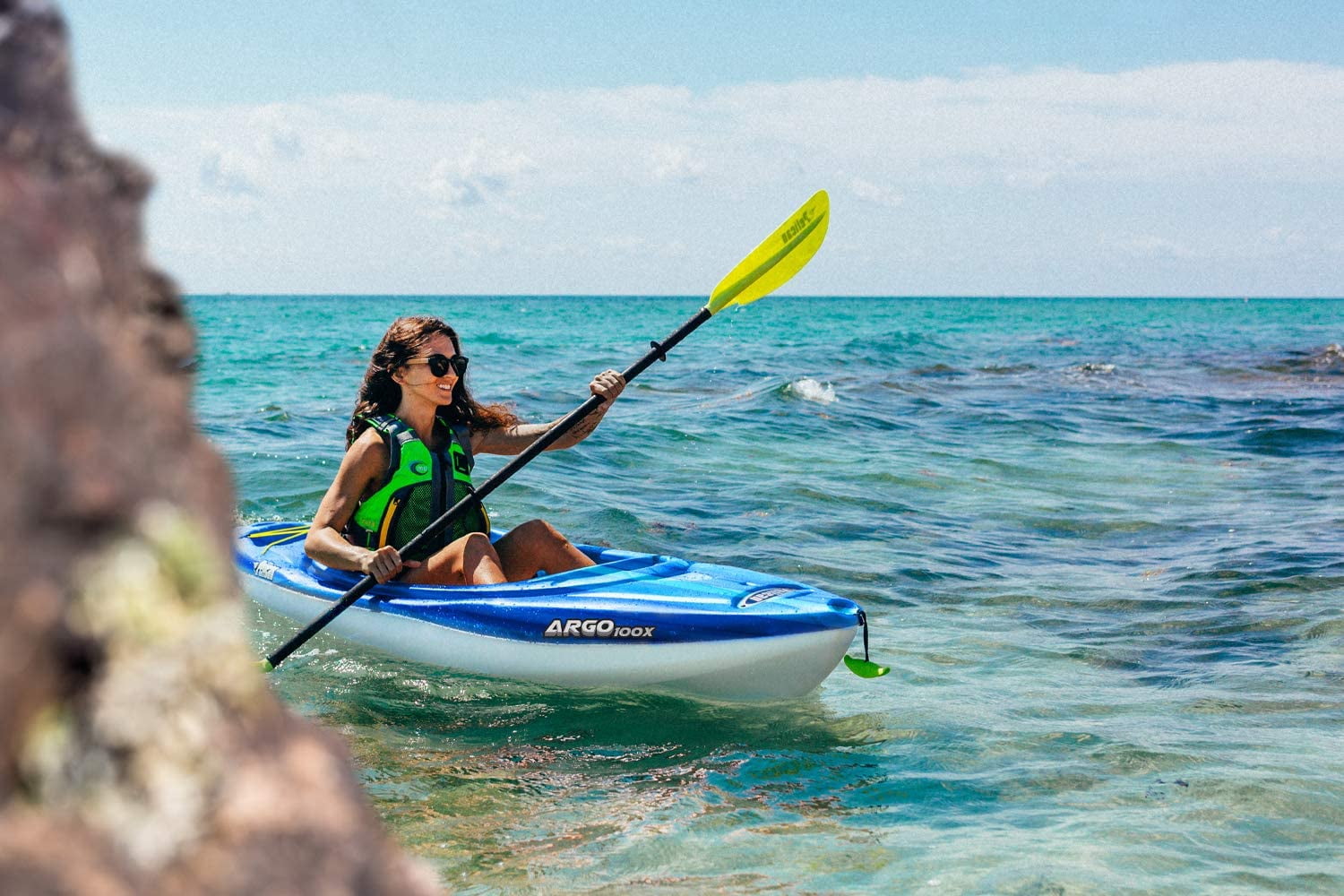 Pelican - Argo 100X - Sit-in Recreational Kayak - 10 ft - Fade Deep Blue White