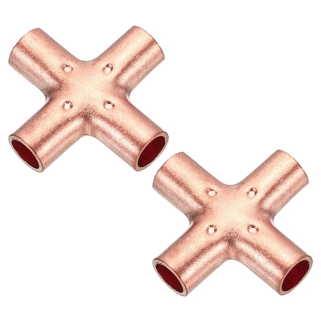 Conector de tubo de cobre en cruz Uxcell de 4 vías, conector igual de alimentación para plomería y aire acondicionado de 1/4 de pulgada, paquete de 2