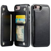 For iPhone 7 8 SE Wallet Case with Card Holder, PU Faux Leather Kickstand Card Slots Case, Double Magnetic Clasp and Durable Shockproof Cover