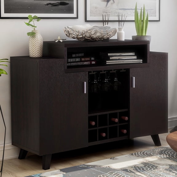 Aden Multi-Storage Wood Cappuccino Buffet with Bottle Rack