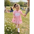 thumbnail image 5 of BemeyourBBs Toddler Baby Girls Big Sister Dress Outfit Spring Summer Plaid Gingham Dress Big Sis Letters Embroidery Short Puff Sleeve Doll Collar Bow Casual Dress Sundress, 5 of 9