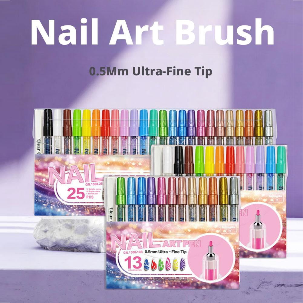 Colors Glitter Nail Art Pens Set, 0.5mm Nail Polish Pens Acrylic Paint Markers for Nails, Quick Dry, Long Lasting Nail Art Markers for Professional Manicure, Home & Salon Use