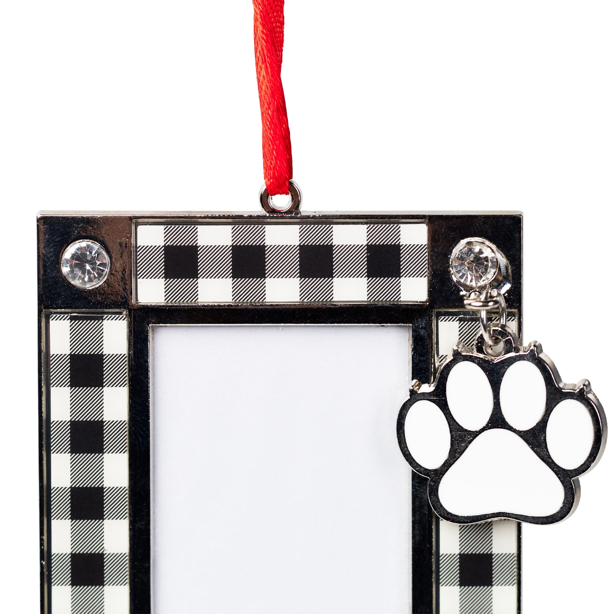 Paw Print Buffalo Plaid Pet Photo Frame Christmas Ornament - 3.5"
