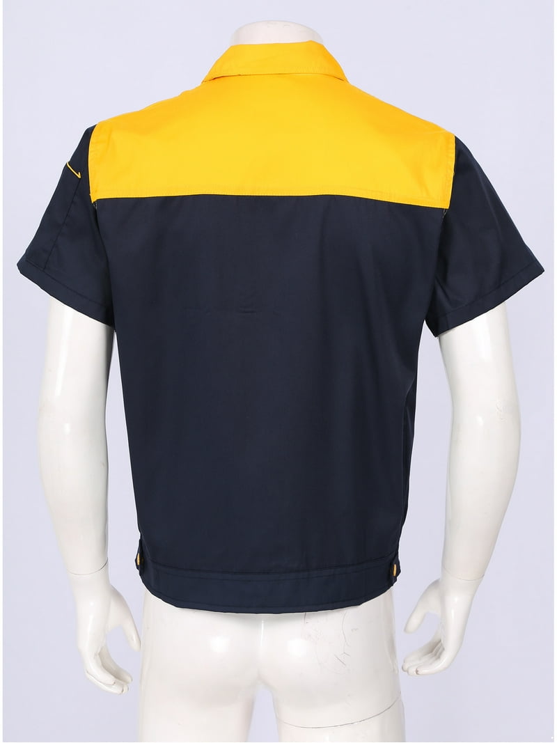 TiaoBug Mens Short Sleeve Basic Industrial Work Shirt Color Block