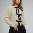 thumbnail image 5 of XPMWRP Women's Bow Tie Front Cardigan Jackets Oversized Open Front Cute Loose Knit Coats Long Sleeve Solid Color Winter Soft Warm Coats Yellow M, 5 of 7