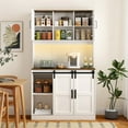 thumbnail image 3 of Oufan 72" Farmhouse Bar Cabine with Sliding Barn Door and Charging Station, Cabinet with Storage and Microwave Stand, Pantry Cabinet Buffet with Drawer for Kitchen,Living Room,Dinning Room, White, 3 of 10