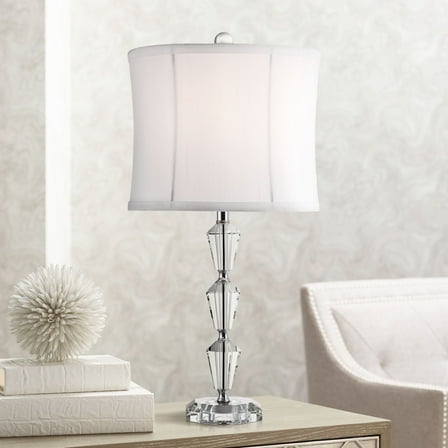 Vienna Full Spectrum Goddin Accent Table Lamp 23" High Faceted Crystal Column Geneva White Drum Shade for Bedroom Living Room Bedside Nightstand Kids