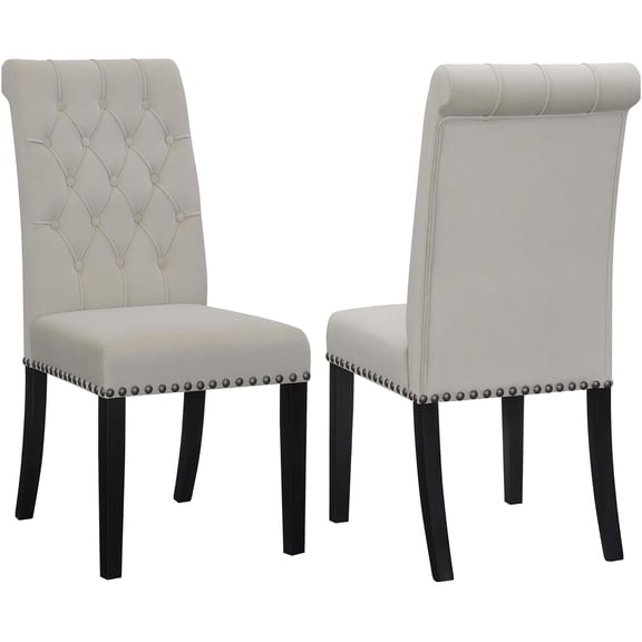 JERFIT Velvet Upholstered Dining Chairs Set of 2, Button Tufted Accent Side Chairs with Nailhead Trim for Kitchen, Living Room, Grey