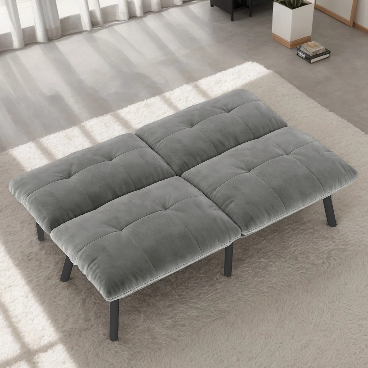 Aukfa 3-in-1 Velvet Futon Sofa Bed, 63" Sleep Sofa with Split 5-Position Backrests, Gray