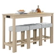 thumbnail image 3 of GZXS 59" Counter Height Bar Table Set with Built-In Power Outlet, Solid Wood Legs, 3 Linen Upholstered Stools, Farmhouse Industrial 4-Piece Dining Set in Light Oak Finish, 3 of 10