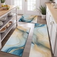 thumbnail image 2 of Blue Gold Marble Pattern Kitchen Rugs Sets Of 3,Kitchen Runner Rugs Non Skid Washable,Decorative Kitchen Floor Mats for Kitchen,Sink,Laundry,17"x30"+ 17"x47" + 17"x59", 2 of 6