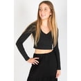thumbnail image 3 of Cable Knit V Neck Crop Top - Long Sleeve Sweater Red, 3 of 4
