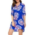 thumbnail image 2 of Beach Cover-Up V-Neck Shirt with Bikini-Friendly Design, Long Sleeve Swimwear Top in Quick-Dry Fabric for Poolside & Resort Wear,Royal Blue 3XL, 2 of 5