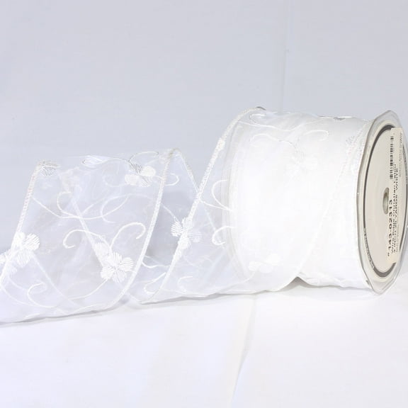 The Ribbon People White Christian Lalou Wired Craft Ribbon 3" x 20 Yards