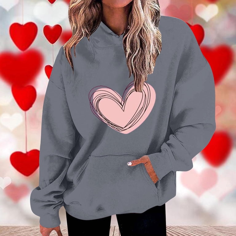 Lmnyox Valentine's Day Hoodies for Women Cute Heart Graphic Long