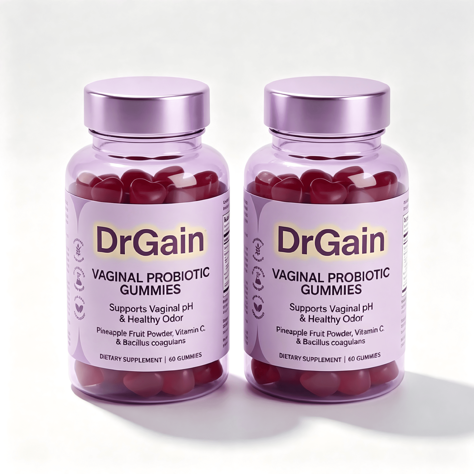 DrGiain Women's Vaginal Probiotic Gummies with Pineapple Extract & Vitamin C – Supports Healthy Vaginal pH, Odor & Flora Balance – Bacillus Coagulans –2 bottles, containing a total of 120 capsules