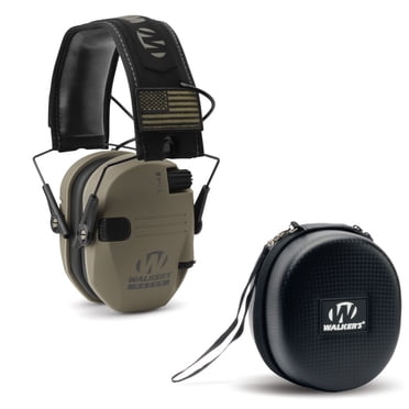 Protect Your Ears At The Range With Walker's Razor Slim Electronic Muffs—23 DB NRR, FDE Patriot Version, With 3.5mm Jack For Coms!