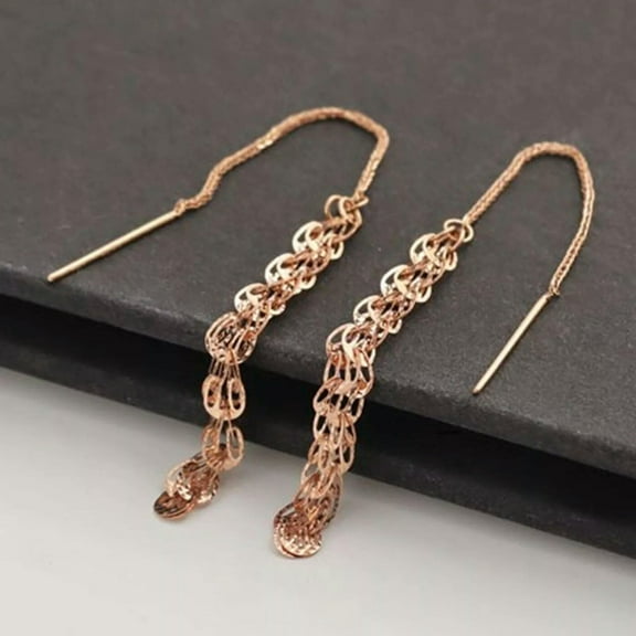 K-KED Pure 18K Rose Gold Dangle Women Phoenix Feather Wheat Chain Earrings 0.58g
