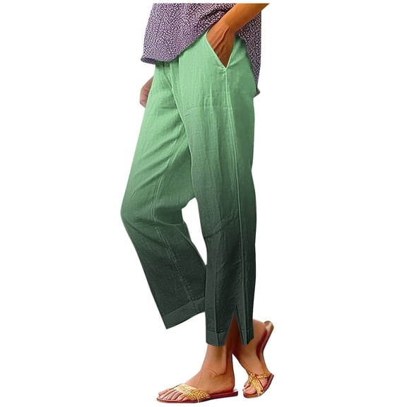 Ombre Pants Loose for Women Elastic Waist Faux Cotton Linen Pants for Beach and Daily Wear