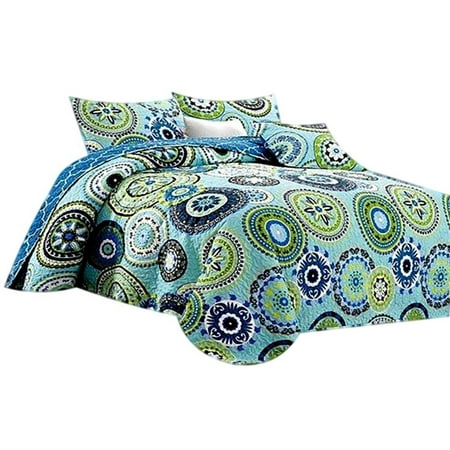 - Silk Road Jewelstone Blue Mediteranean ContemporaryQuilt and Sham Set - Queen / Full Size