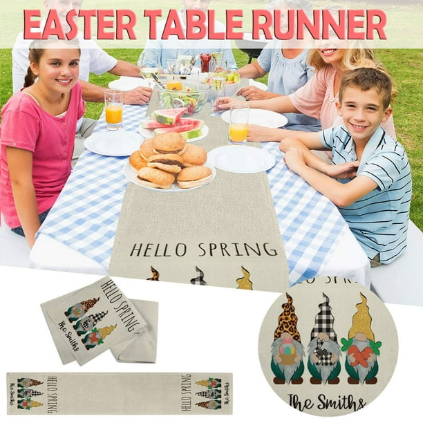 Camino de Mesa Xihbxyly con Diseño de Gnomo de Pascua Mantel Familiar Primavera Conejito y zanahoria