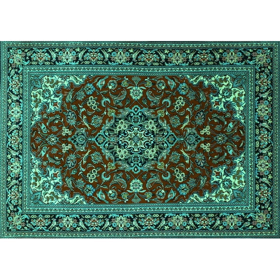 Ahgly Company Indoor Rectangle Medallion Turquoise Blue Traditional Area Rugs, 2' x 3'