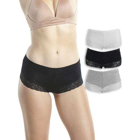 Womens Underwear Laced Boyshort Panties - 3 Pack Assorted Colors