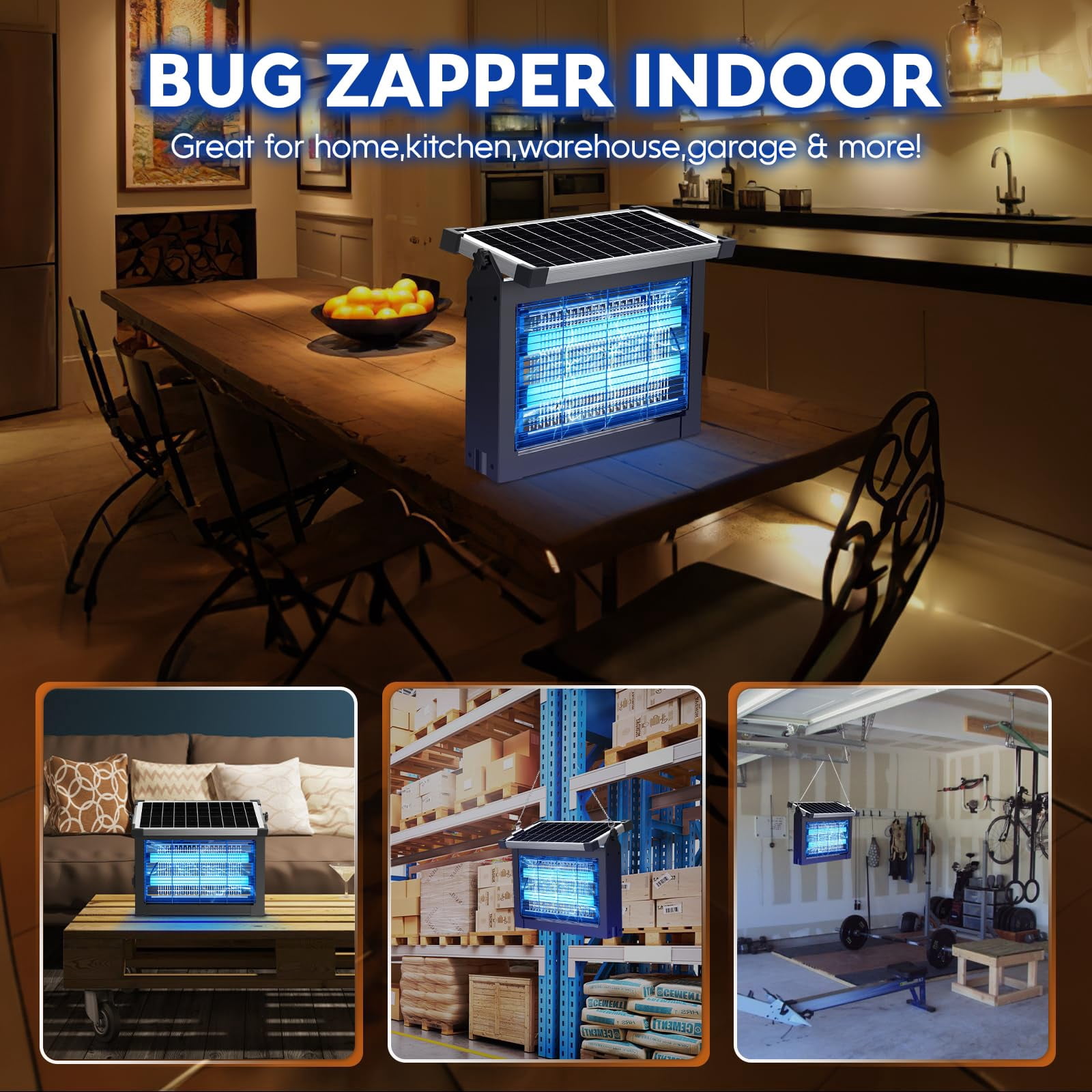 Solar Zapper Outdoor Indoor  4000mah Rechargeable Portable Fly 4500v Electric Mosquito Killer With Panel Sensor & 10ft Extension Cord Waterproof For Patio Camping Home Backyard