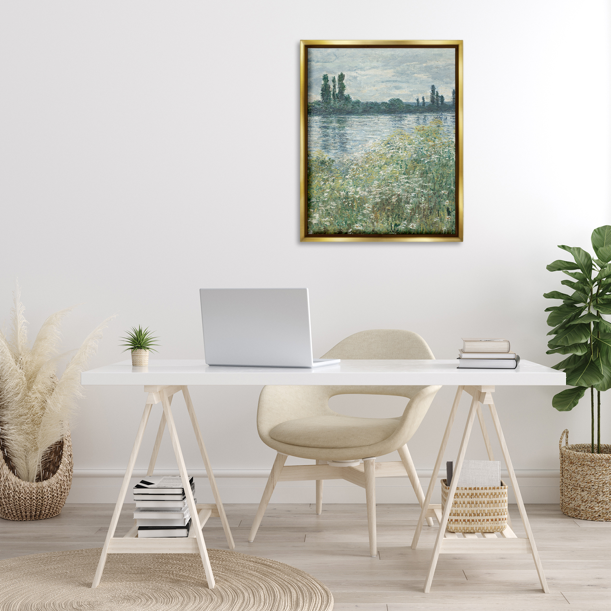 Stupell Industries Speckled Classic Landscape Landscape Painting Gold Floater Framed Art Print Wall Art, 25 x 31
