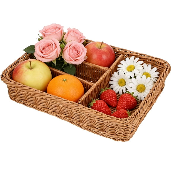 YEAHIBABY Cutlery Storage Basket Chocolate Imitation Rattan Woven Mesh for Cutlery Storage