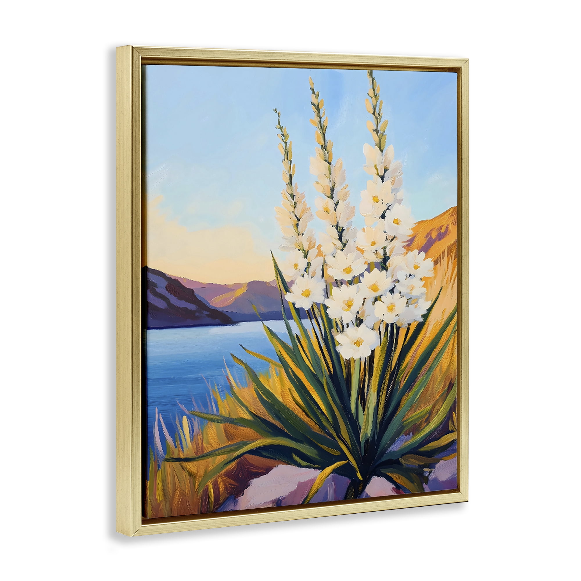 Stupell Industries Yucca in Bloom By The Lake Gold Framed Floater Canvas Wall Art, design by The Prints Vibe