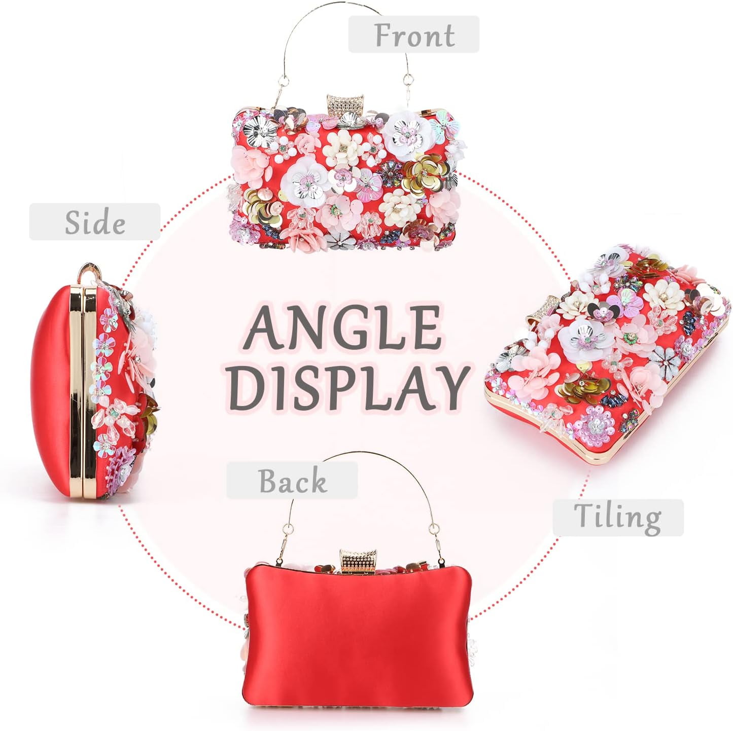 Women Elegance Floral Evening Clutch Purse Bags Flowers Beads Wedding Tote Bags Bride Shoulder Handbags