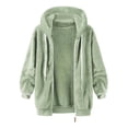 thumbnail image 3 of Women Winter Fuzzy Zipper Hooded Coat Jackets Casual Fleece Jackets Long Sleeve Casual Loose Outerwear, 3 of 4
