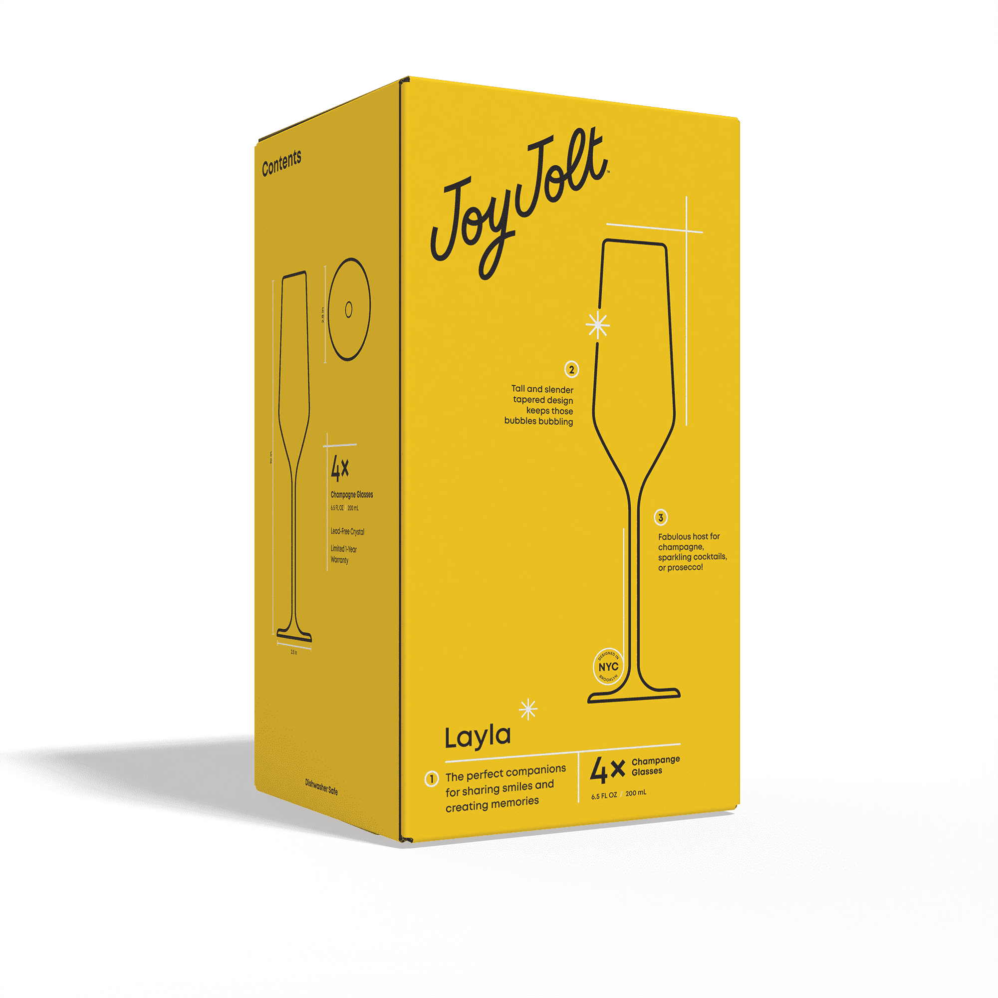 JoyJolt Layla Italian Champagne Flute, 7.5 ounces (Set of 4)