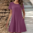 thumbnail image 2 of Diufon Womens Plus Size Dresses Solid Color Dress Round Neck Short Sleeve Midi Dress with Pockets, 2 of 6
