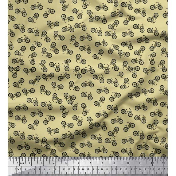 Soimoi Beige Georgette Viscose Fabric Bicycle Transport Printed Craft Fabric by the Yard 42 Inch Wide