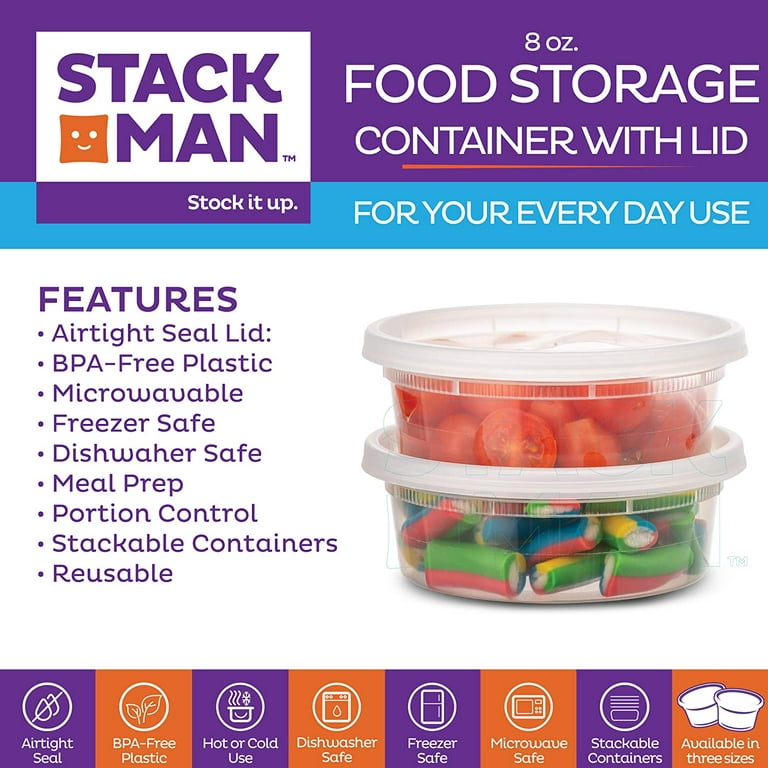 Combo Pack 8oz Plastic Deli Food Storage Containers with Airtight
