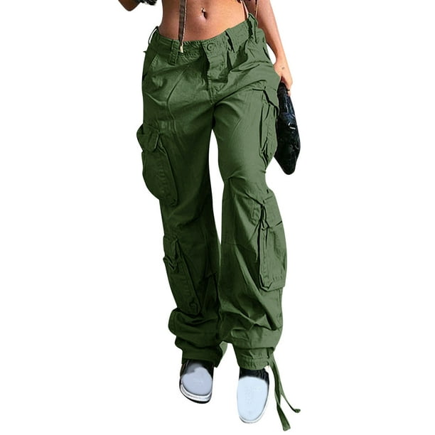 STARVNC Women Low-Waisted Multi Pockets Drawstring Cargo Pants ...