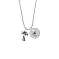 thumbnail image 2 of Delight Jewelry Black Nickeltone Crystal Initial - T - Beaded Border - Silvertone Script Initial Disc - E - Charm Necklace, 20"+3", 2 of 4