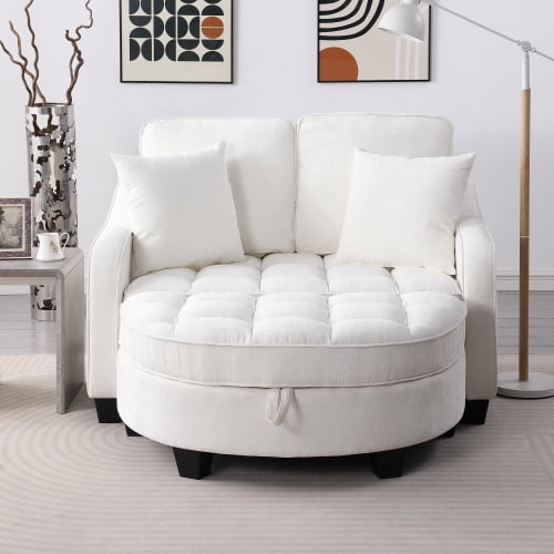 Loveseat Recliner, Double Sofa Bed with Storage Footstool and Irregular Armrests, Corduroy Convertible Bed, Perfect for Living Rooms, Beige