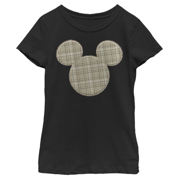 Girl's Mickey & Friends Mickey Mouse Plaid Silhouette  Graphic Tee Black Large