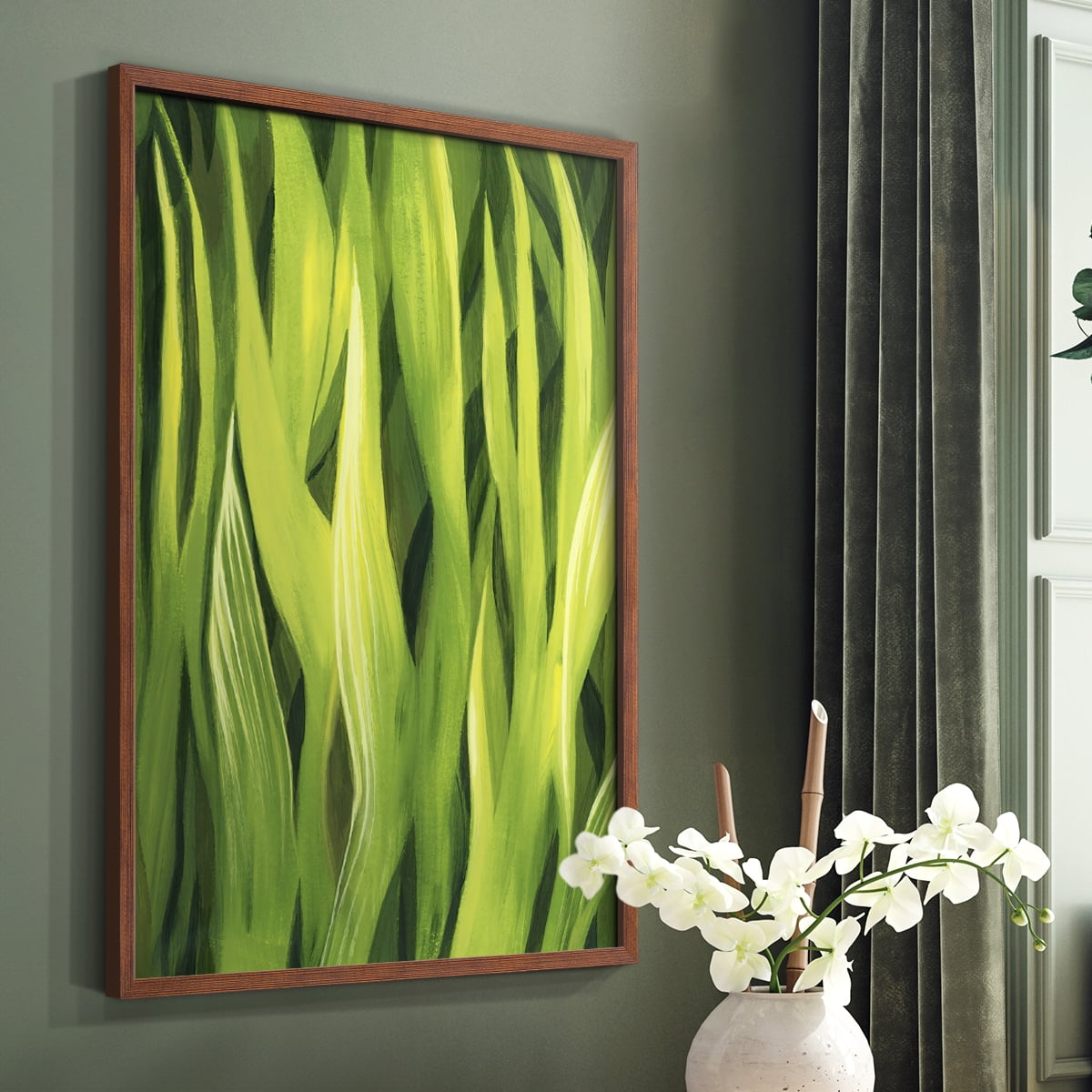 Blades of Grass I Framed Print in Brown Solid Wood Framed Print No Nail Hanging