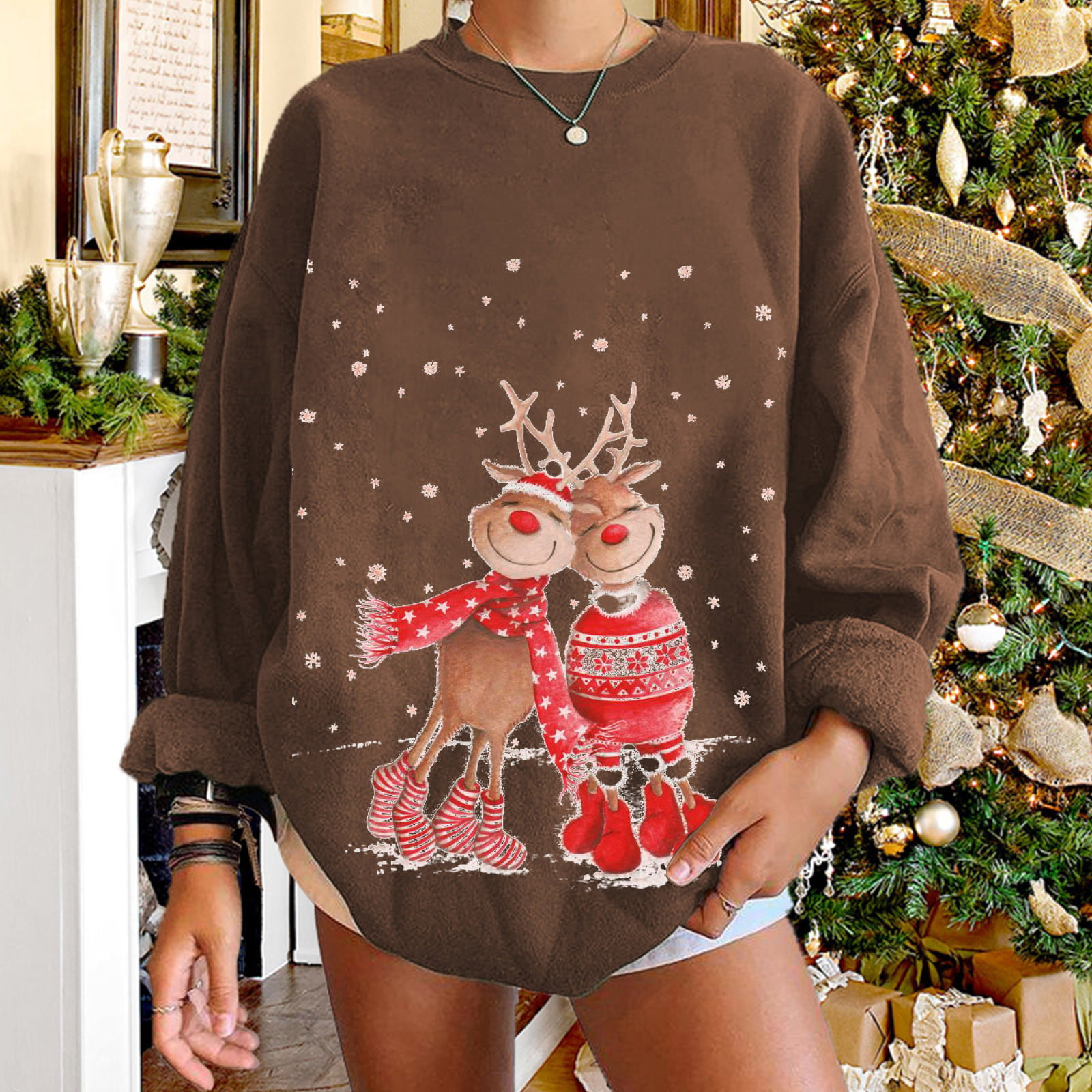 Womens Reindeer Christmas Xmas Gift Jumper Knitted Jumper Ladies 