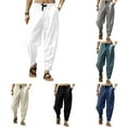 thumbnail image 4 of Men'S Cotton Linen Pants Joggers Casual Elastic Waist Loose Yoga Harem Trousers, 4 of 9