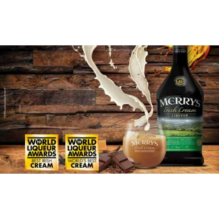 Merrys Irish Cream Liqueur, Whiskey, 750ml Glass Bottle, 17% ABV