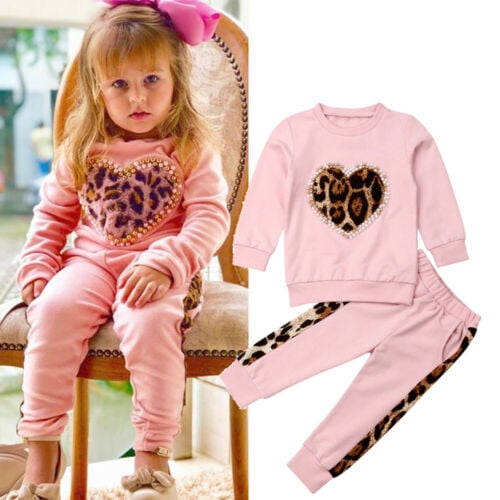 Toddler Baby Girl Long Sleeve T-Shirt Tops Sweatshirt Pants Fall Winter Leopard Outfits Clothes Set 
